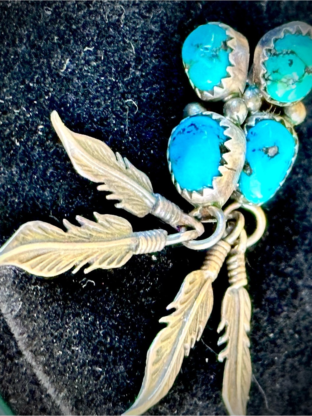 Turquoise Feather Drop Earrings - Blue Turquoise Dangle